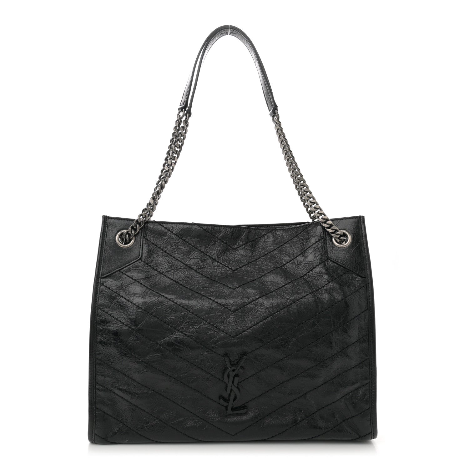 Saint Laurent Crinkled Calfskin Matelasse Monogram Medium Niki Shopper Tote  Black 1 of 11