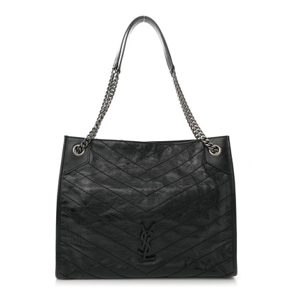 Saint Laurent Crinkled Calfskin Matelasse Monogram Medium Niki Shopper Tote  Black 1 of 11