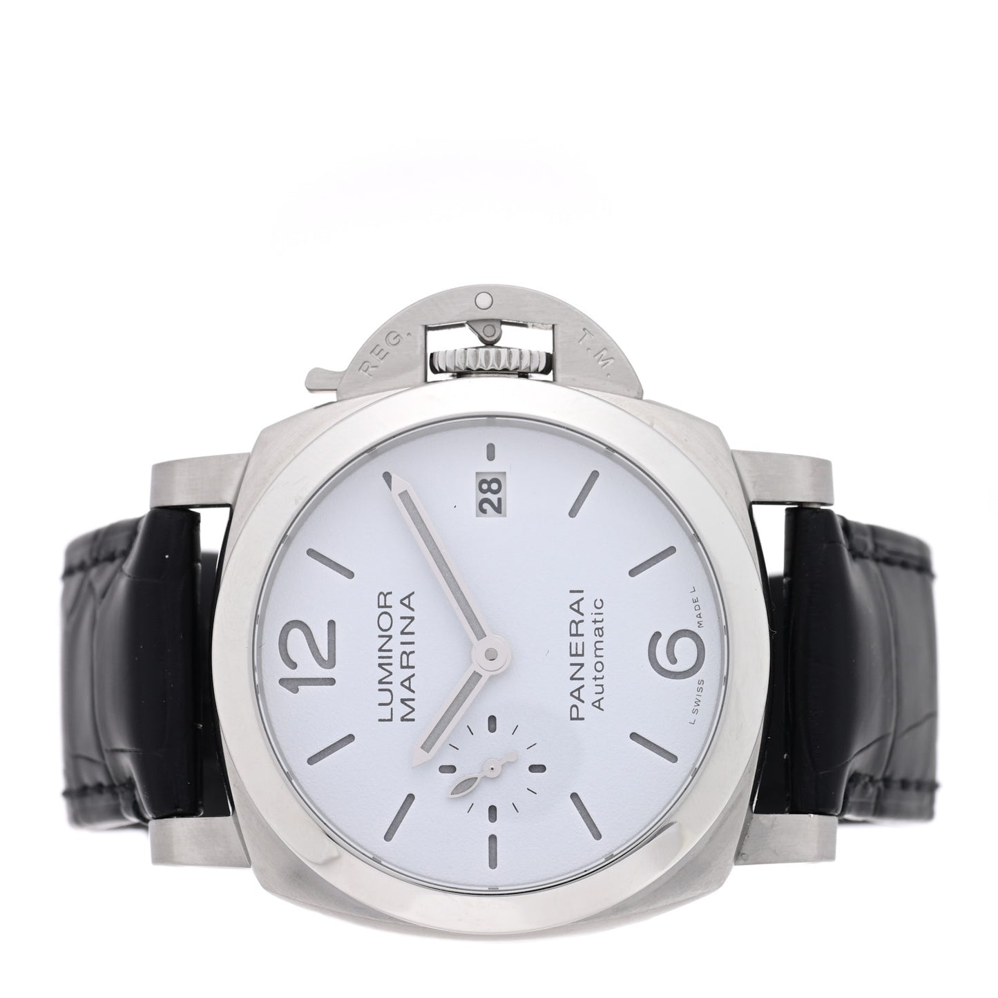 Stainless Steel Alligator 40mm Luminor Quaranta Automatic Watch White PAM01371