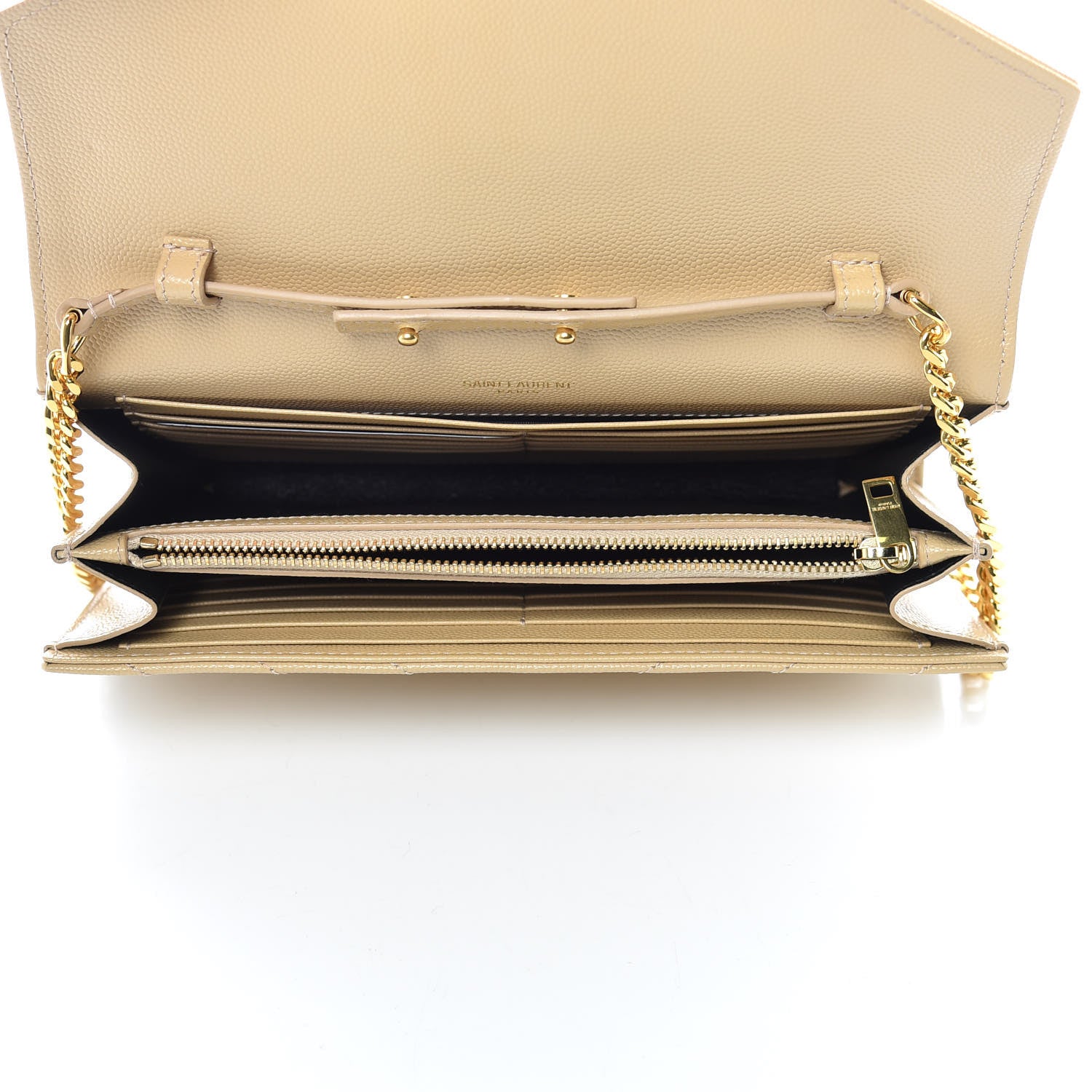 Saint Laurent Grain De Poudre Matelasse Chevron Monogram Chain Wallet Deep Beige 7 of 9