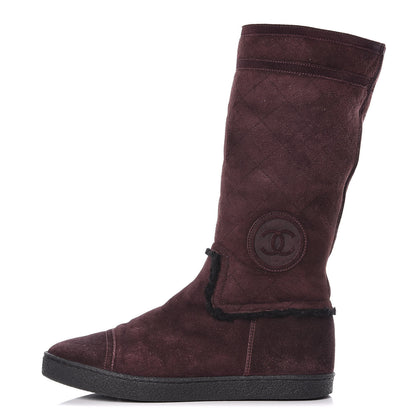 Chanel Suede Logo Boots 41 Burgundy 1 of 13