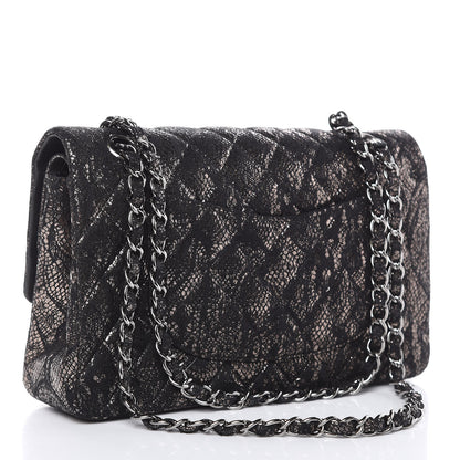 Chanel Lace Metallic Goatskin Medium Double Flap Black Silver 3 of 13