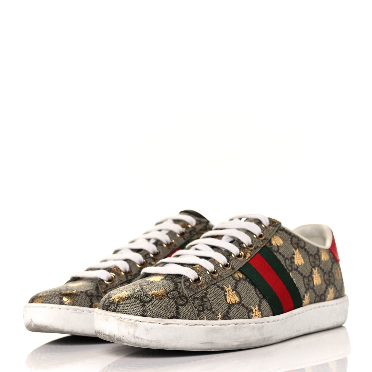 GG Supreme Monogram Bees Ayers Web Womens Ace Sneakers 35.5 Beige Oro Green Red