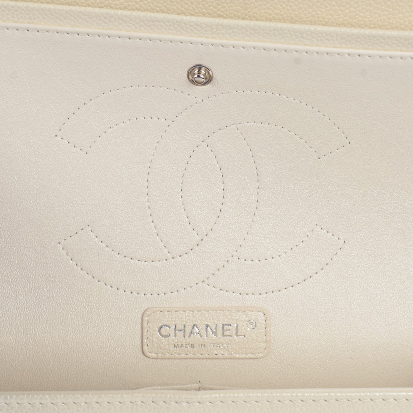 Pearly Caviar Quilted Jumbo Double Flap Dark White
