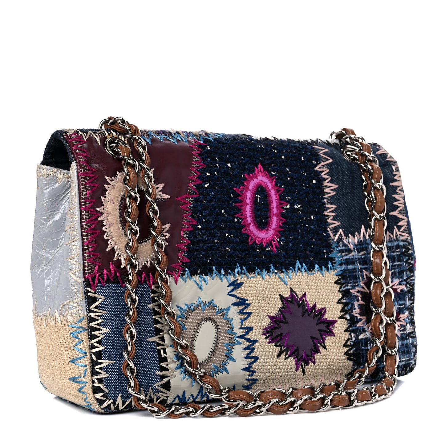Denim Tweed Patchwork Jumbo Single Flap Multicolor