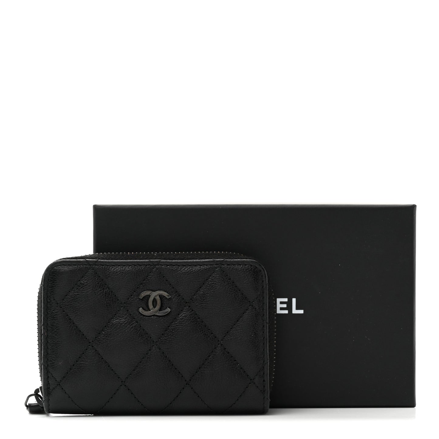Calfskin Quilted Zip Coin Purse So Black