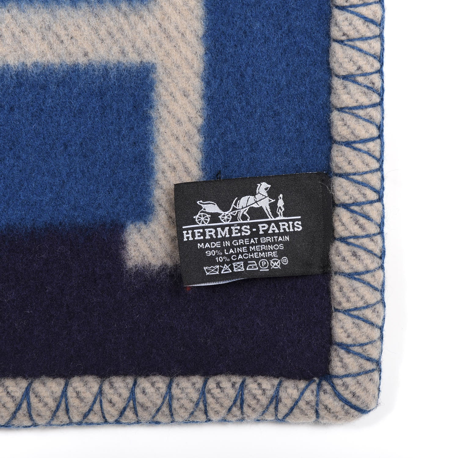 Hermes Wool Cashmere Avalon Bayadere Throw Blanket Marine 3 of 4