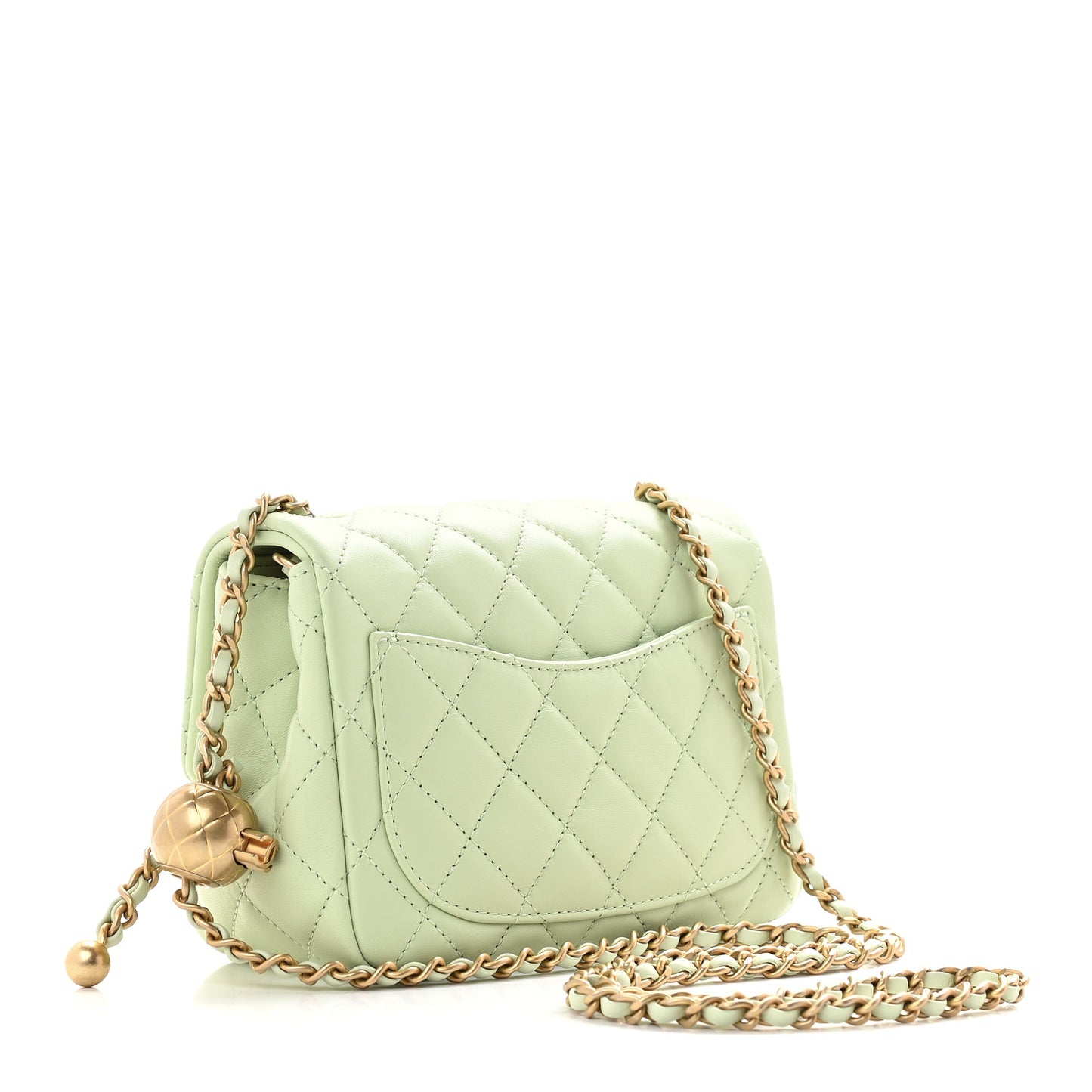 Lambskin Quilted Mini Pearl Crush Flap Light Green