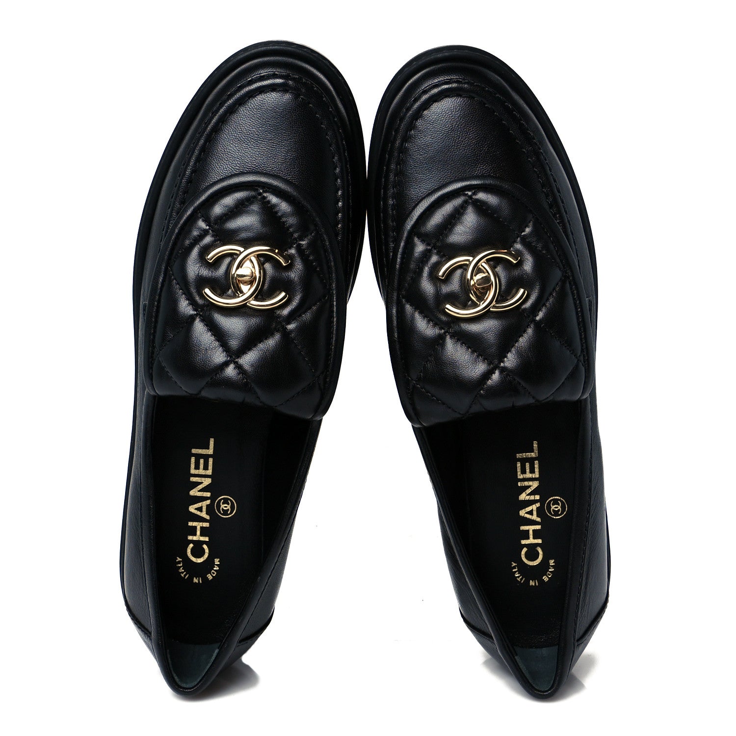 Chanel Lambskin Quilted CC Turnlock Loafers 39.5 Black 2 of 9