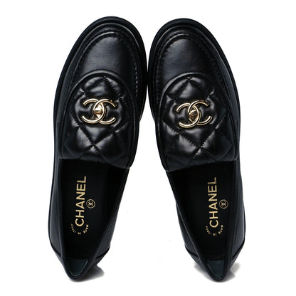 Chanel Lambskin Quilted CC Turnlock Loafers 39.5 Black 2 of 9