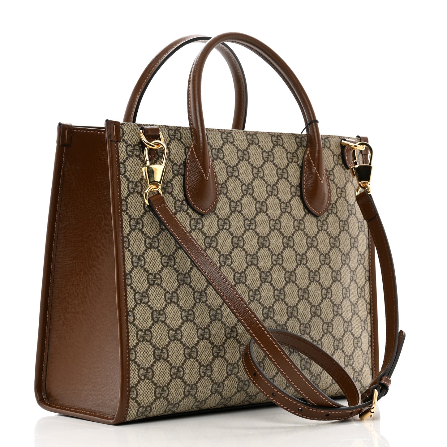 GG Supreme Monogram Azalea Calfskin Small Retro Interlocking G Tote Bag Beige Ebony Brown Sugar