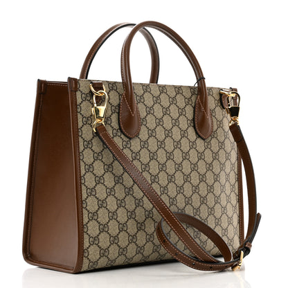 Gucci GG Supreme Monogram Azalea Calfskin Small Retro Interlocking G Tote Bag Beige Ebony Brown Sugar 3 of 10