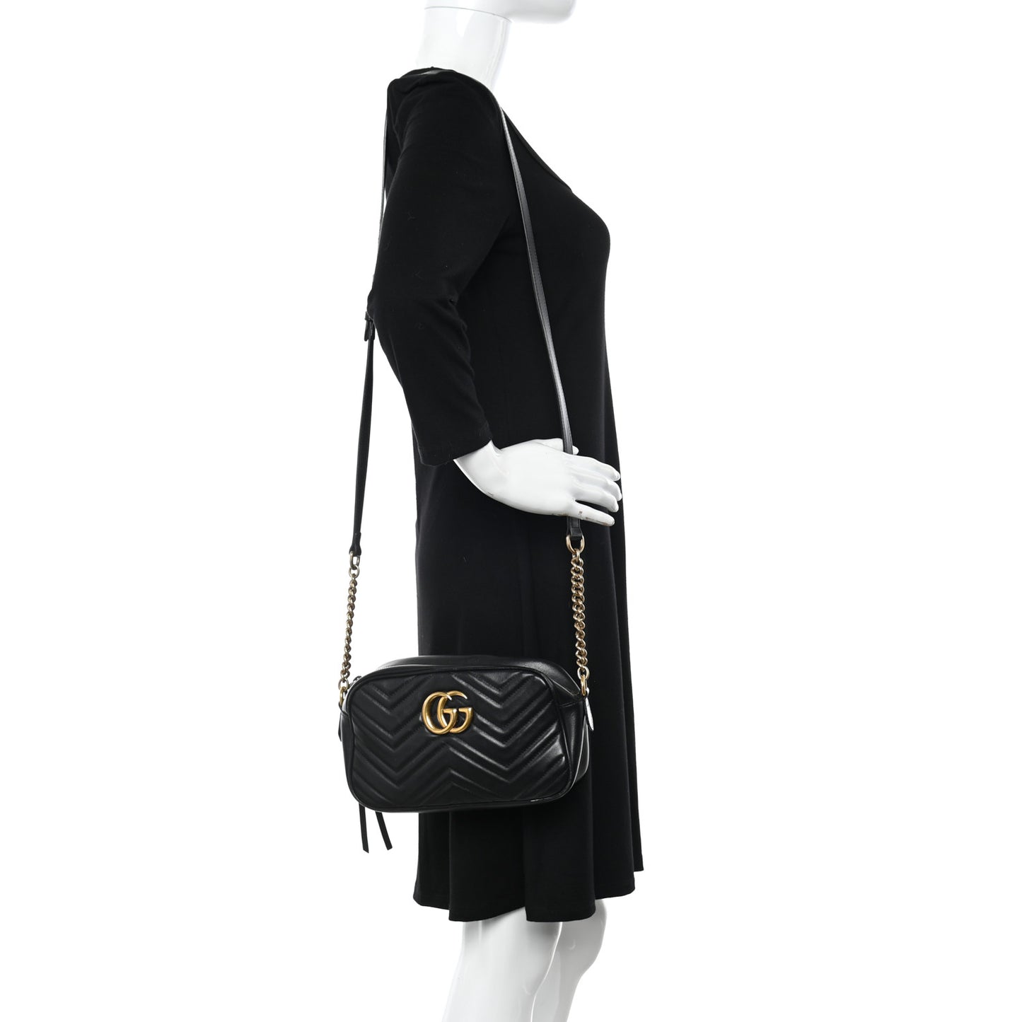 Calfskin Matelasse Small GG Marmont Chain Shoulder Bag Black