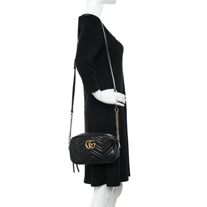 Gucci Calfskin Matelasse Small GG Marmont Chain Shoulder Bag Black 2 of 14