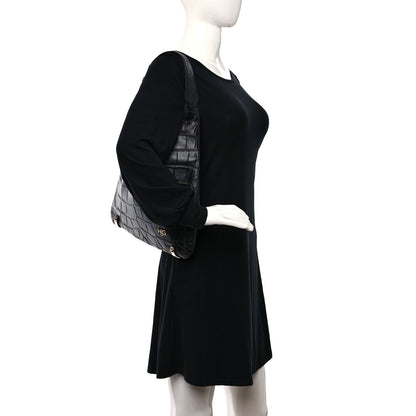 Givenchy Calfskin Crocodile Embossed Small HDG Hobo Bag Black 2 of 7