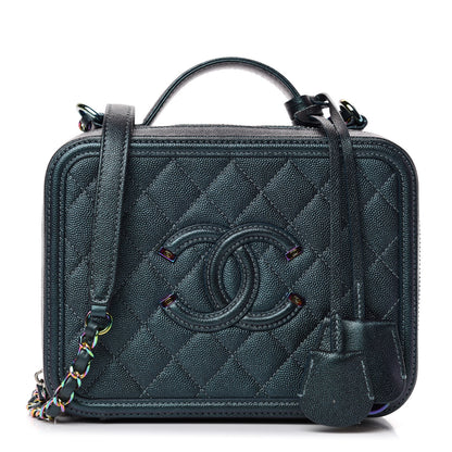 Chanel Iridescent Caviar Quilted Medium CC Filigree Vanity Case Dark Turquoise 1 of 10