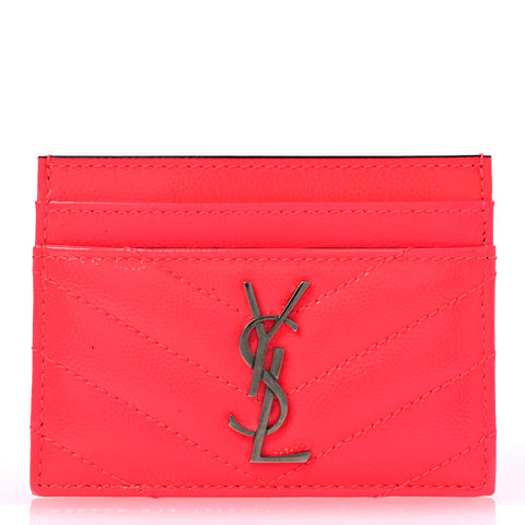 Patent Grain De Poudre Matelasse Chevron Monogram Credit Card Case Neon Pink