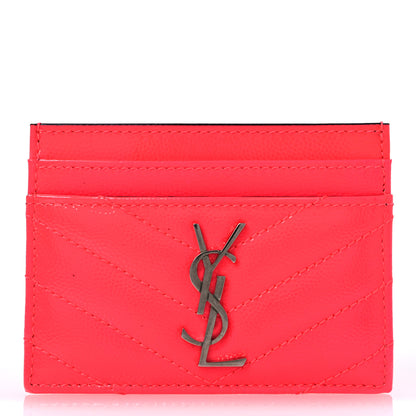 Saint Laurent Patent Grain De Poudre Matelasse Chevron Monogram Credit Card Case Neon Pink 1 of 9