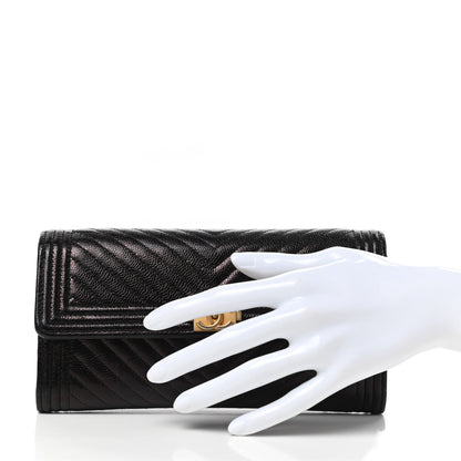 Chanel Caviar Chevron Quilted Large Boy Gusset Flap Wallet Black 2 of 11