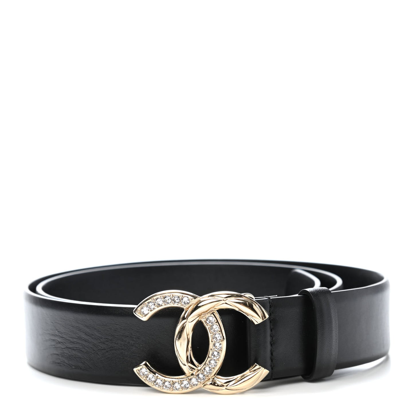 Calfskin Crystal Metal Quilted CC Belt 85 34 Black