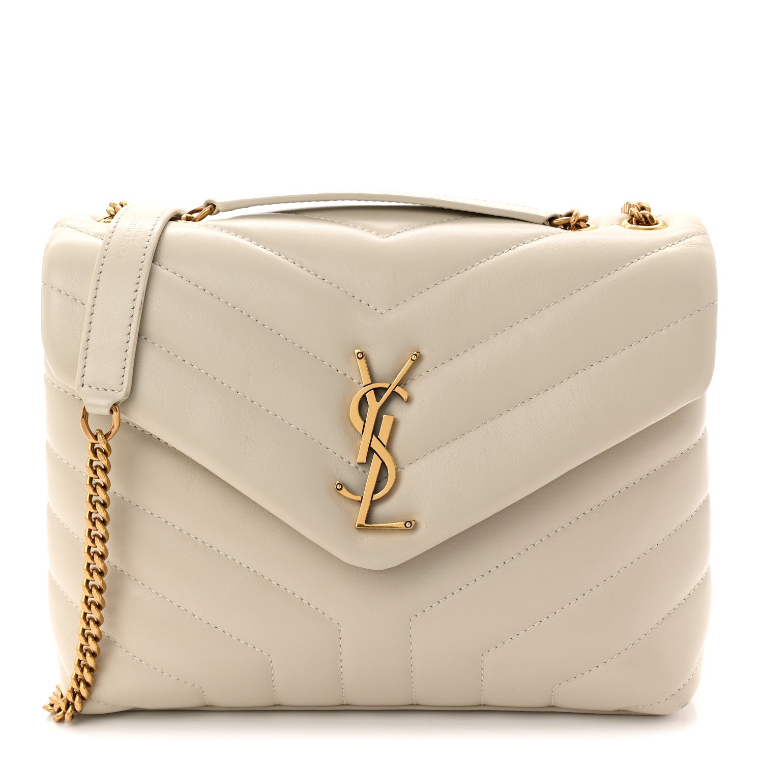 Saint Laurent Calfskin Y Quilted Monogram Small Loulou Chain Satchel Crema Soft 1 of 10
