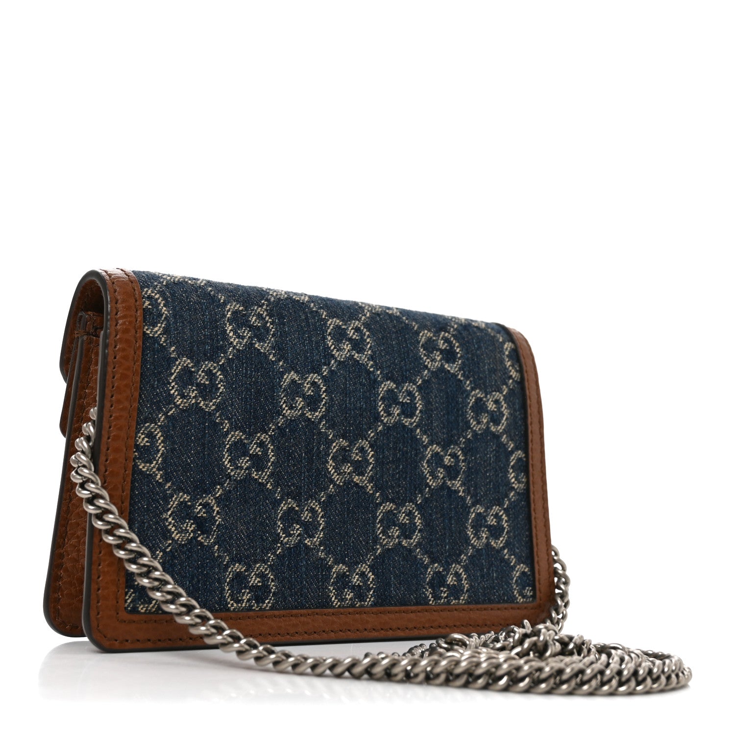 Gucci New Denim GG Monogram Dollar Calfskin Enamel Super Mini Dionysus Shoulder Bag Blue Tea Cuir Epilog Electric Blue 3 of 9
