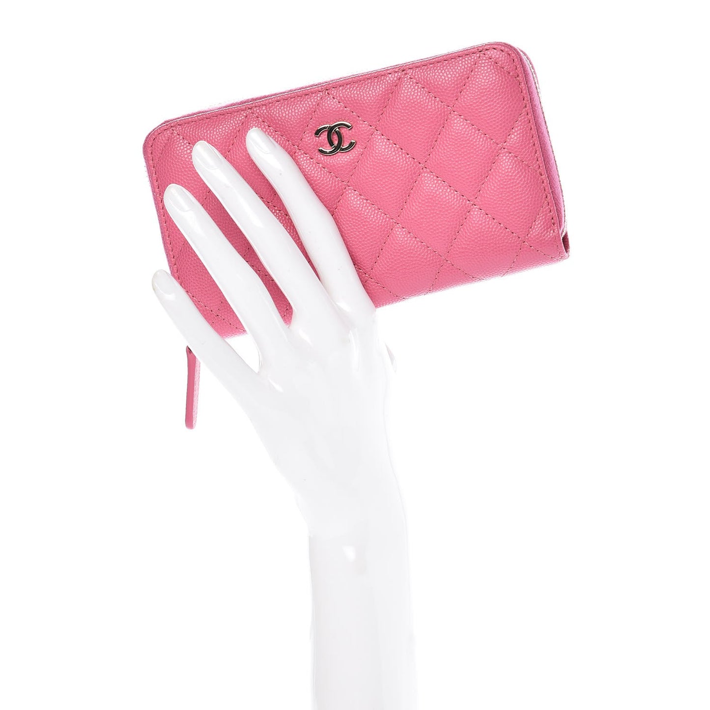 Caviar Quilted Small Zip Around Wallet Pink