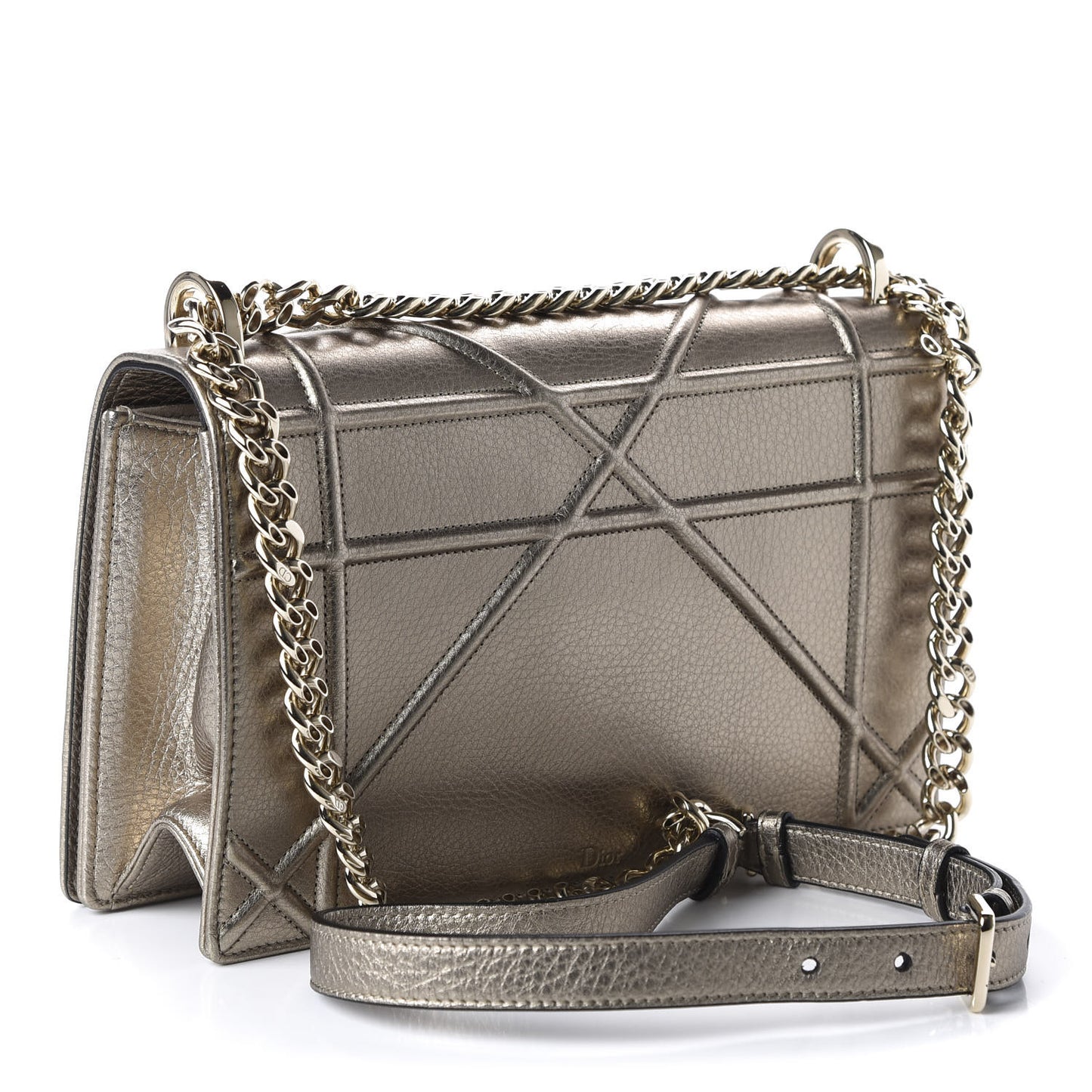 Metallic Grained Calfskin Medium Diorama Flap Bag Gold