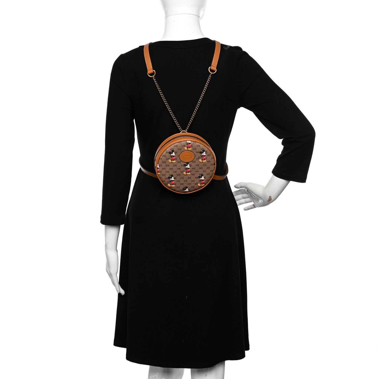 Gucci X DISNEY Mini Vintage GG Supreme Monogram Mickey Mouse Round Backpack Beige Vintage Sun Oil 2 of 11