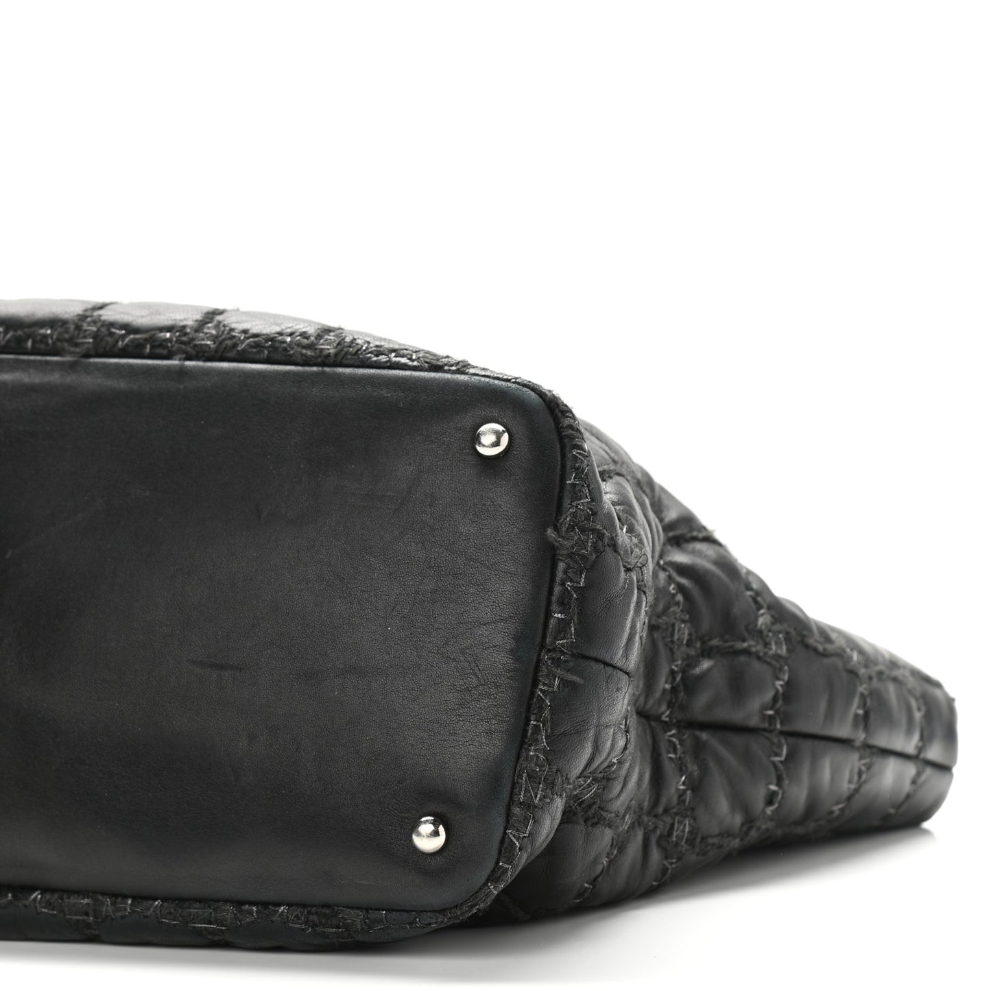 Lambskin Tweed Double Stitch Tote Black
