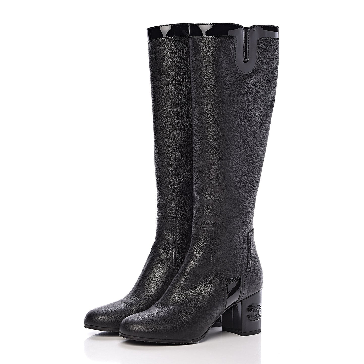 Grained Goatskin Patent Calfskin High Boots 37.5 Black