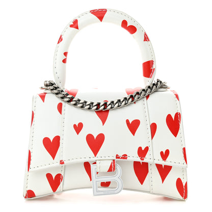 Balenciaga Smooth Calfskin Heart Hourglass Top Handle Bag Mini with Chain White Red 1 of 12