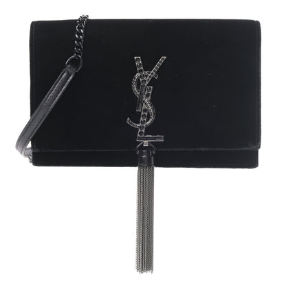 Saint Laurent Velvet Crystal Monogram Kate Tassel Chain Wallet Black 1 of 7