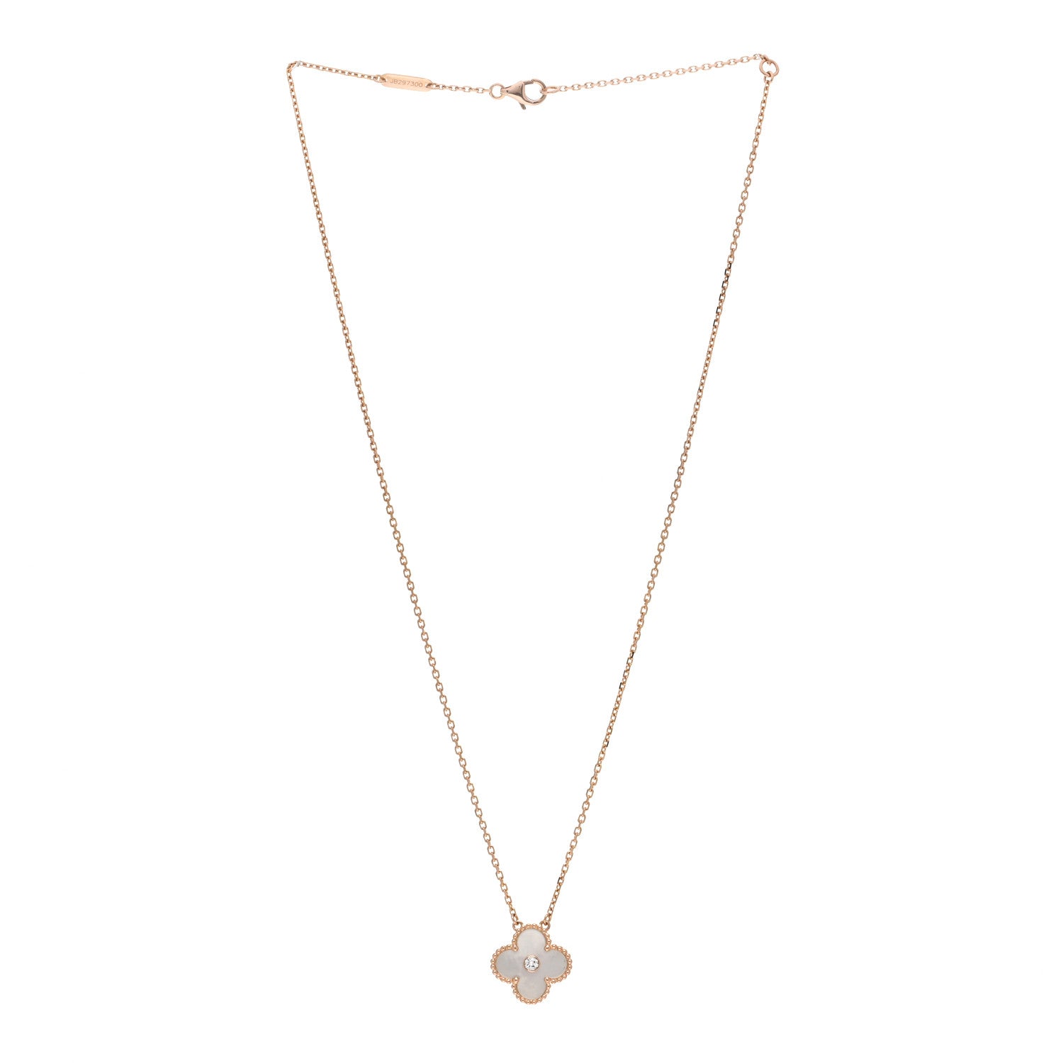 Van Cleef & Arpels 18K Rose Gold Diamond Mother of Pearl Vintage Alhambra Pendant Necklace 3 of 5