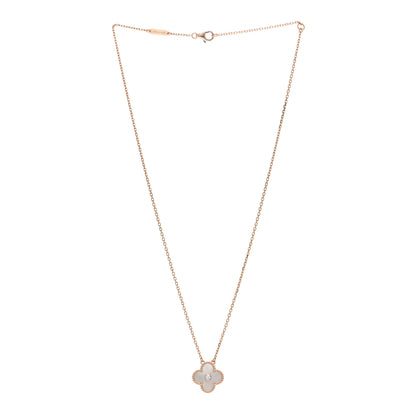 Van Cleef & Arpels 18K Rose Gold Diamond Mother of Pearl Vintage Alhambra Pendant Necklace 3 of 5