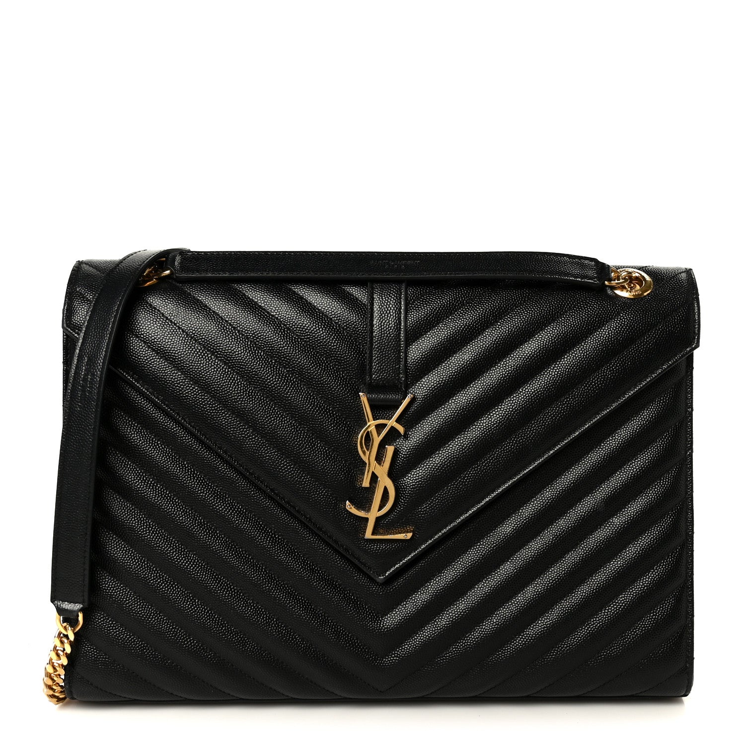 Saint Laurent Grain De Poudre Matelasse Chevron Large Monogram Satchel Black 1 of 11