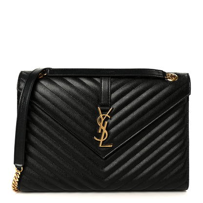 Saint Laurent Grain De Poudre Matelasse Chevron Large Monogram Satchel Black 1 of 11
