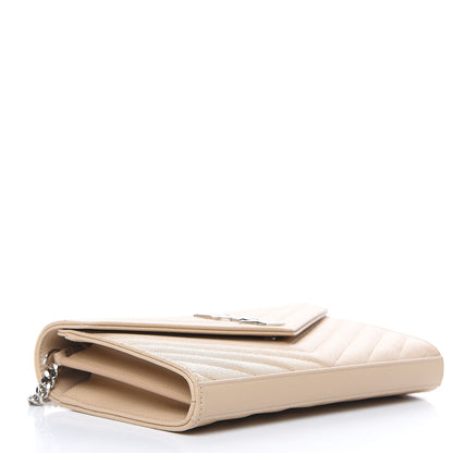 Saint Laurent Grain De Poudre Matelasse Chevron Monogram Chain Wallet Nude Powder 4 of 9