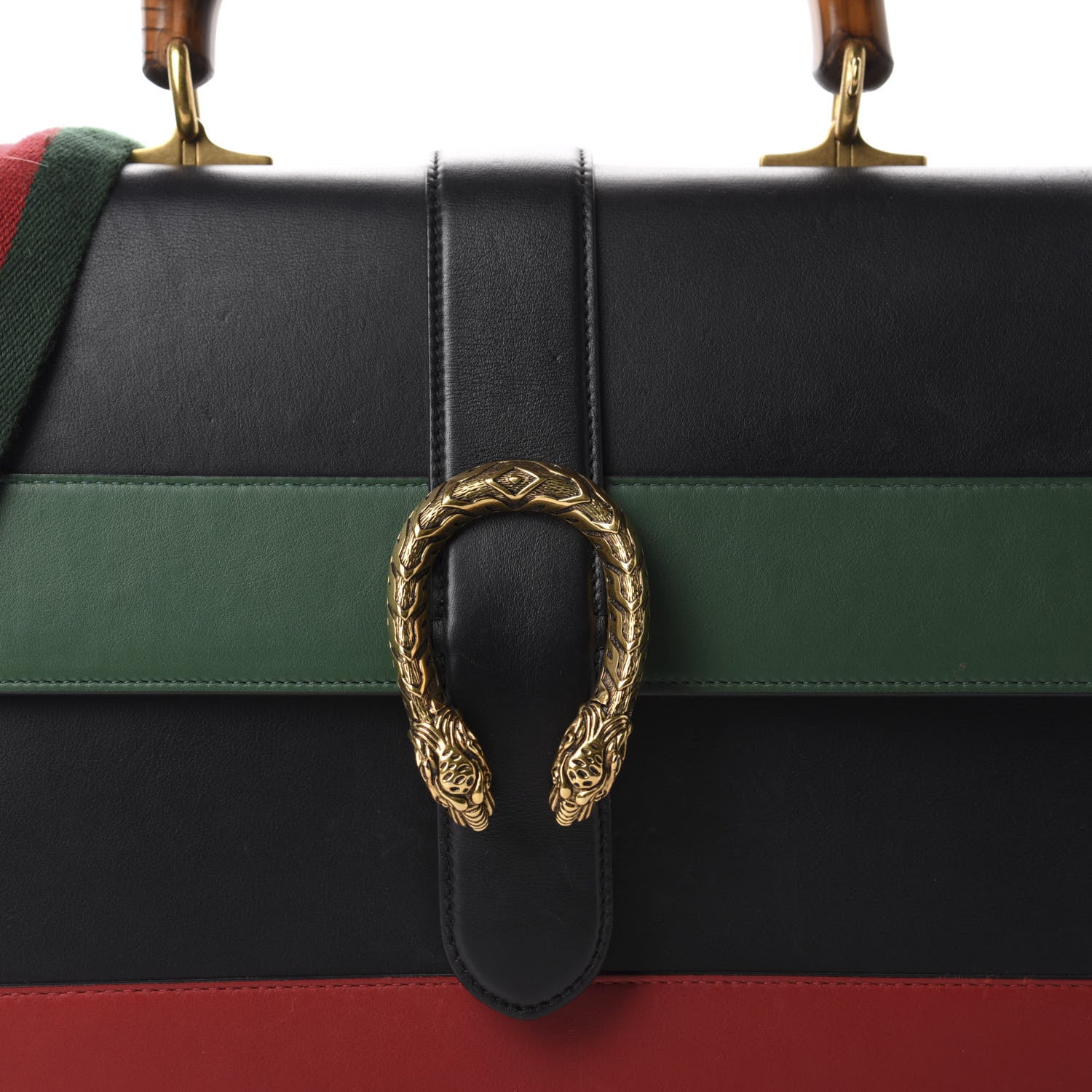 Gucci Calfskin Bamboo Web Large Dionysus Top Handle Bag Black Bright Evergreen Hibiscus Red 12 of 12