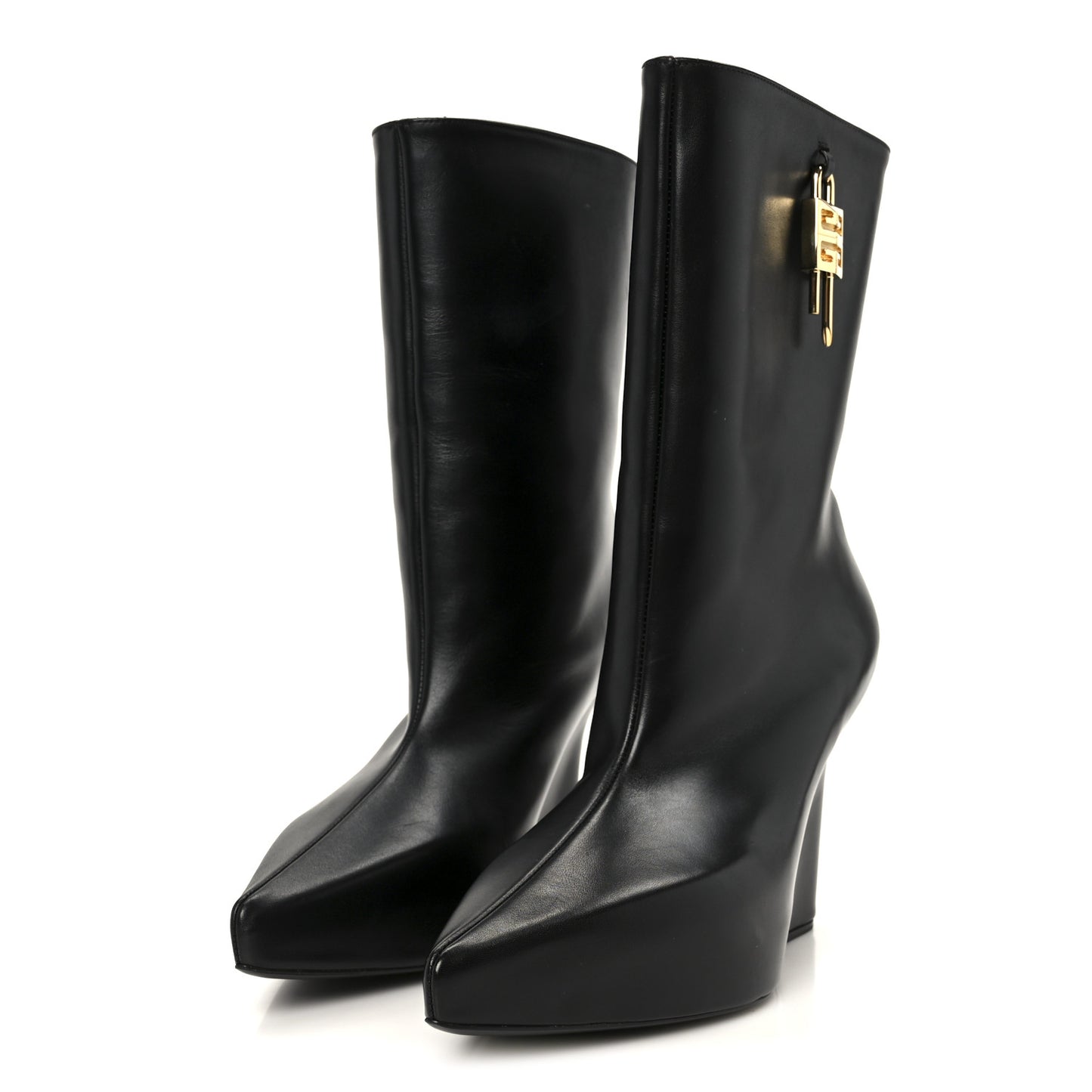 Calfskin G Lock 80mm Wedge Low Boots 38 Black