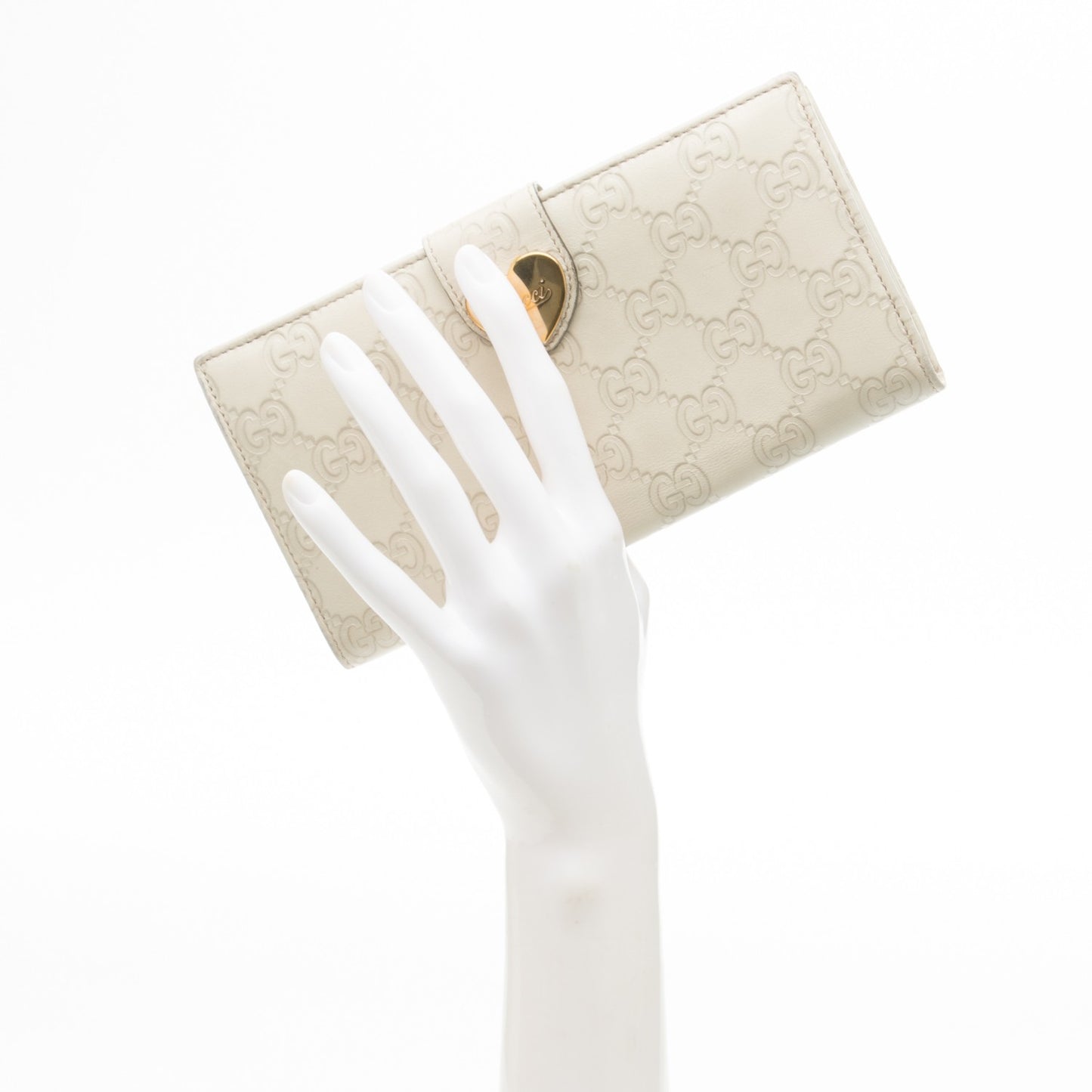 Guccissima Heart Continental Wallet Off White