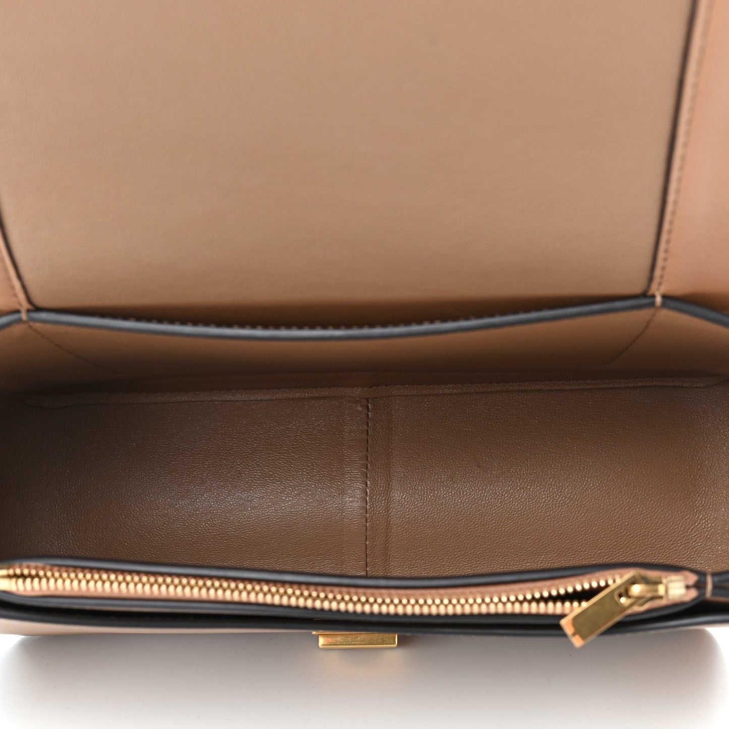 Shiny Smooth Calfskin Medium Frame Shoulder Bag Tan Optic White