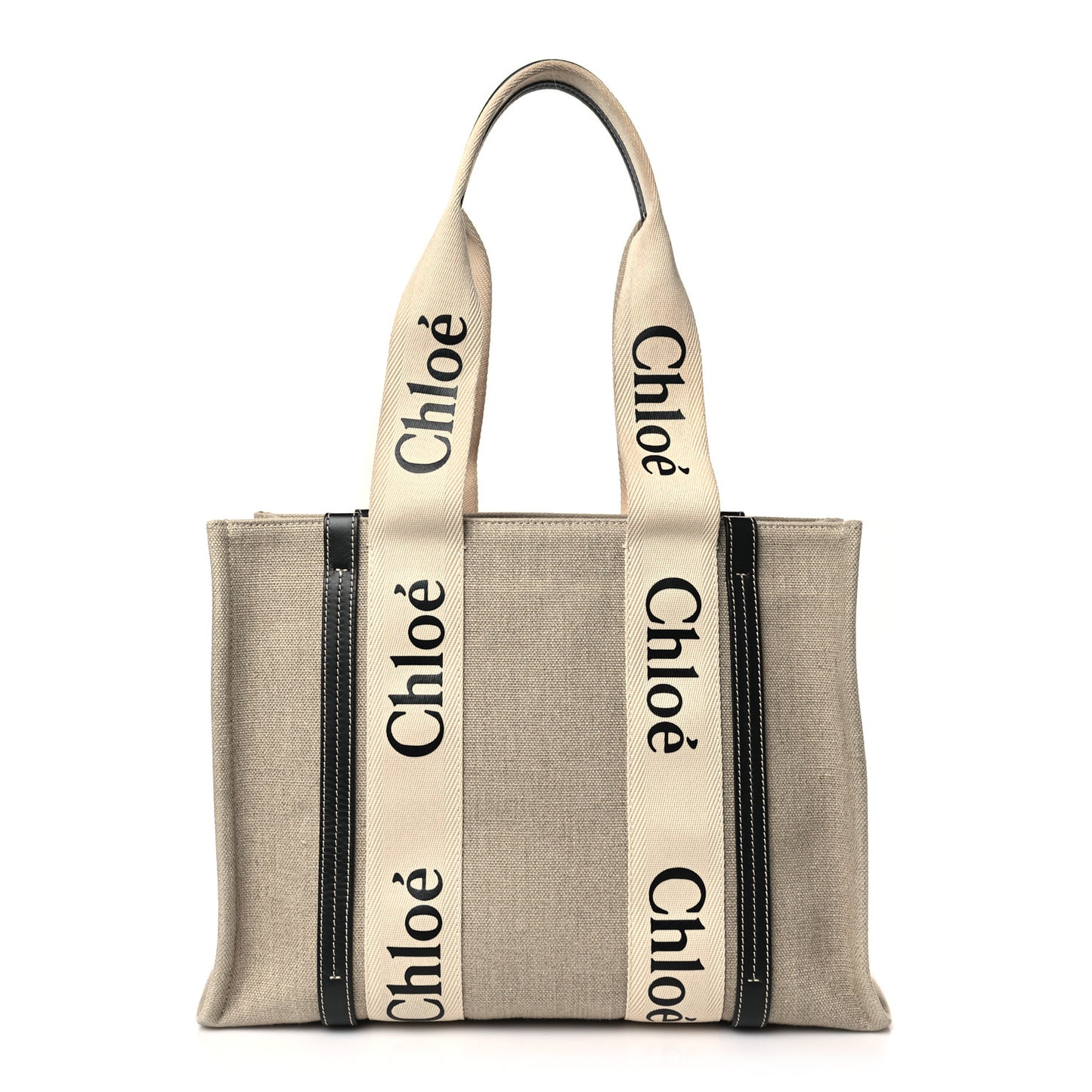 Linen Calfskin Medium Woody Ribbon Tote White Blue