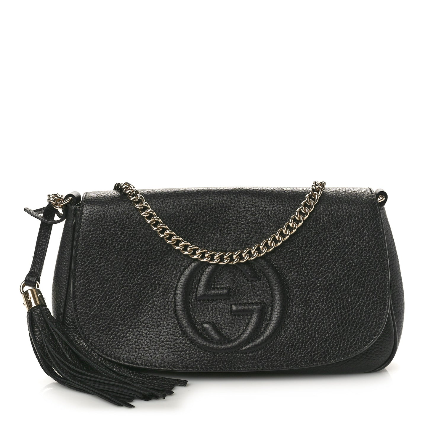 Pebbled Calfskin Medium Soho Flap Crossbody Black