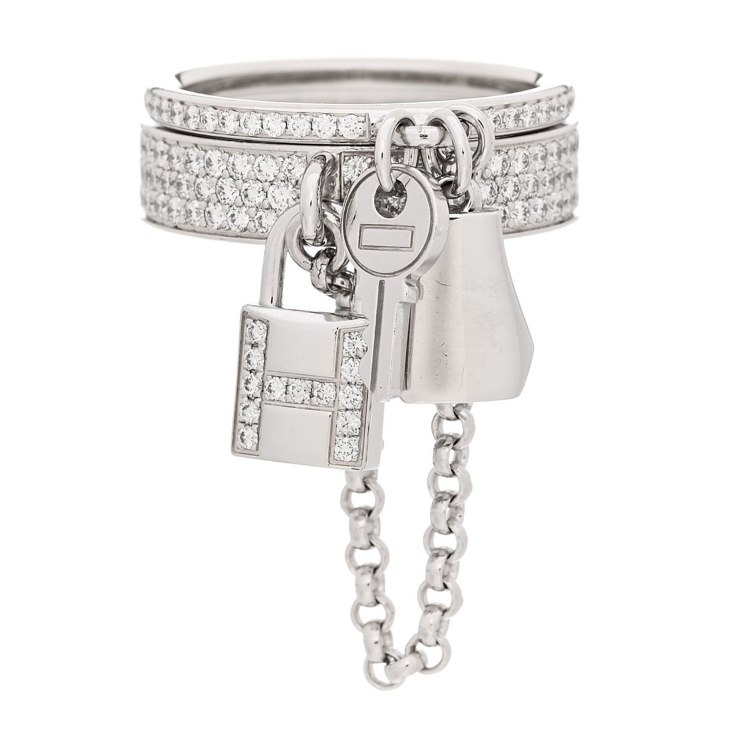 18K White Gold Diamond Kelly Clochette Double Ring 50 5.25