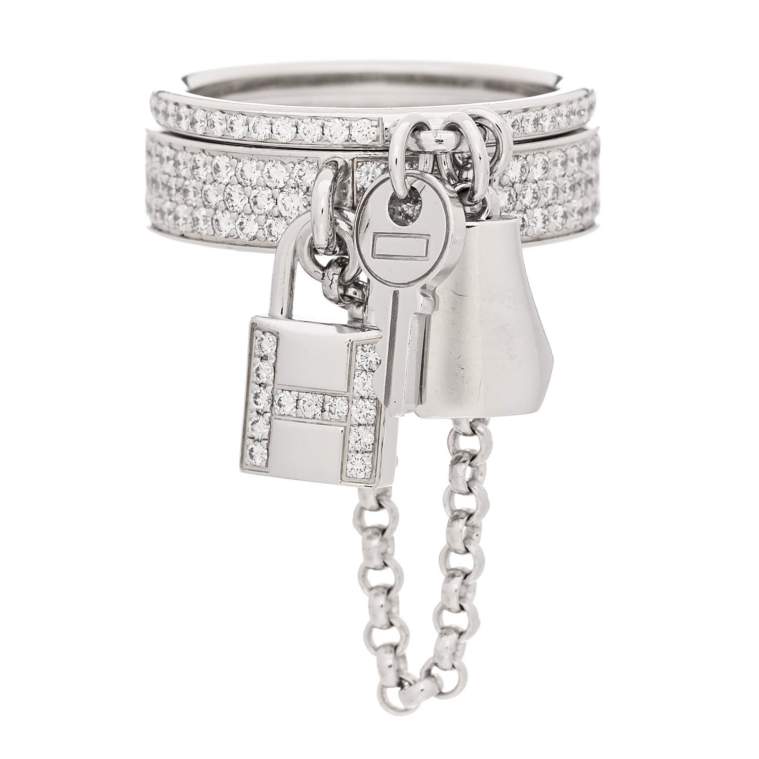 Hermes 18K White Gold Diamond Kelly Clochette Double Ring 50 5.25 1 of 8