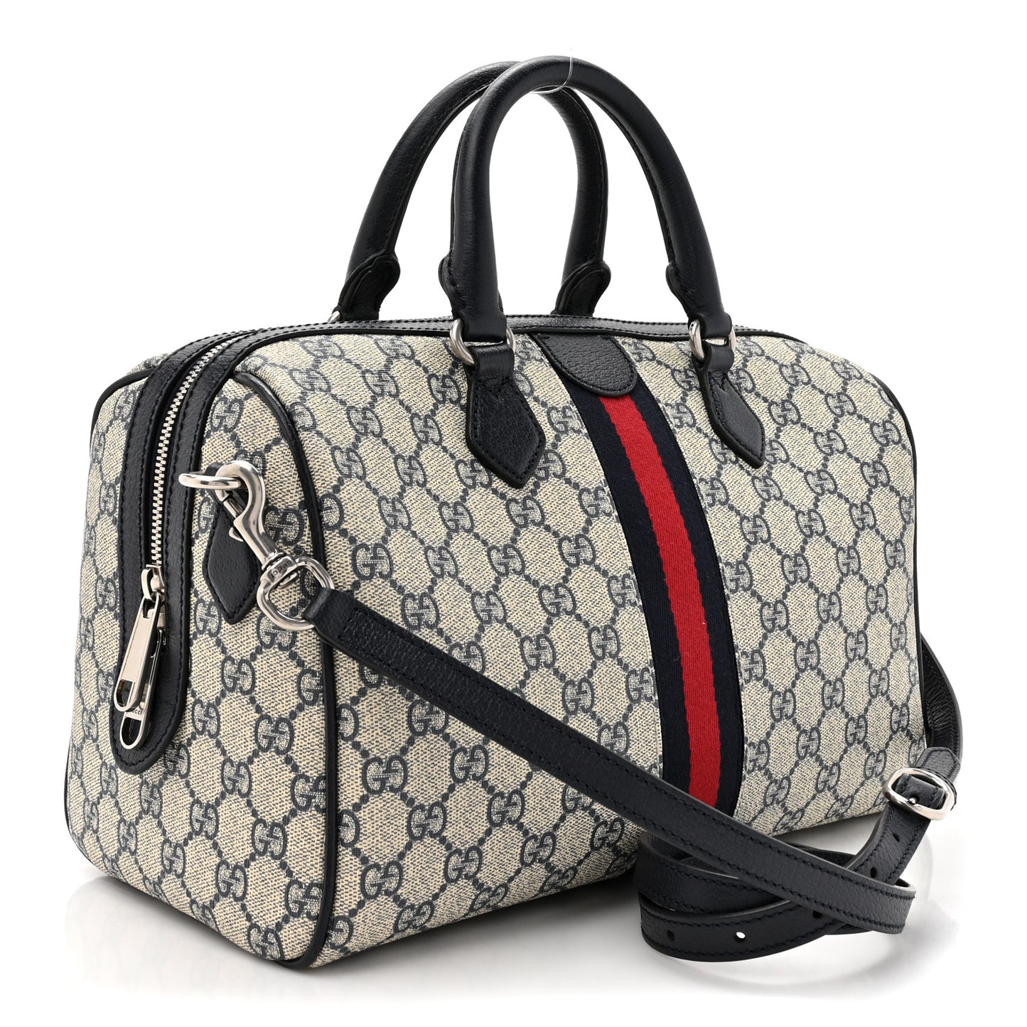 GG Supreme Monogram Web Medium Ophidia Top Handle Bag Beige Blue