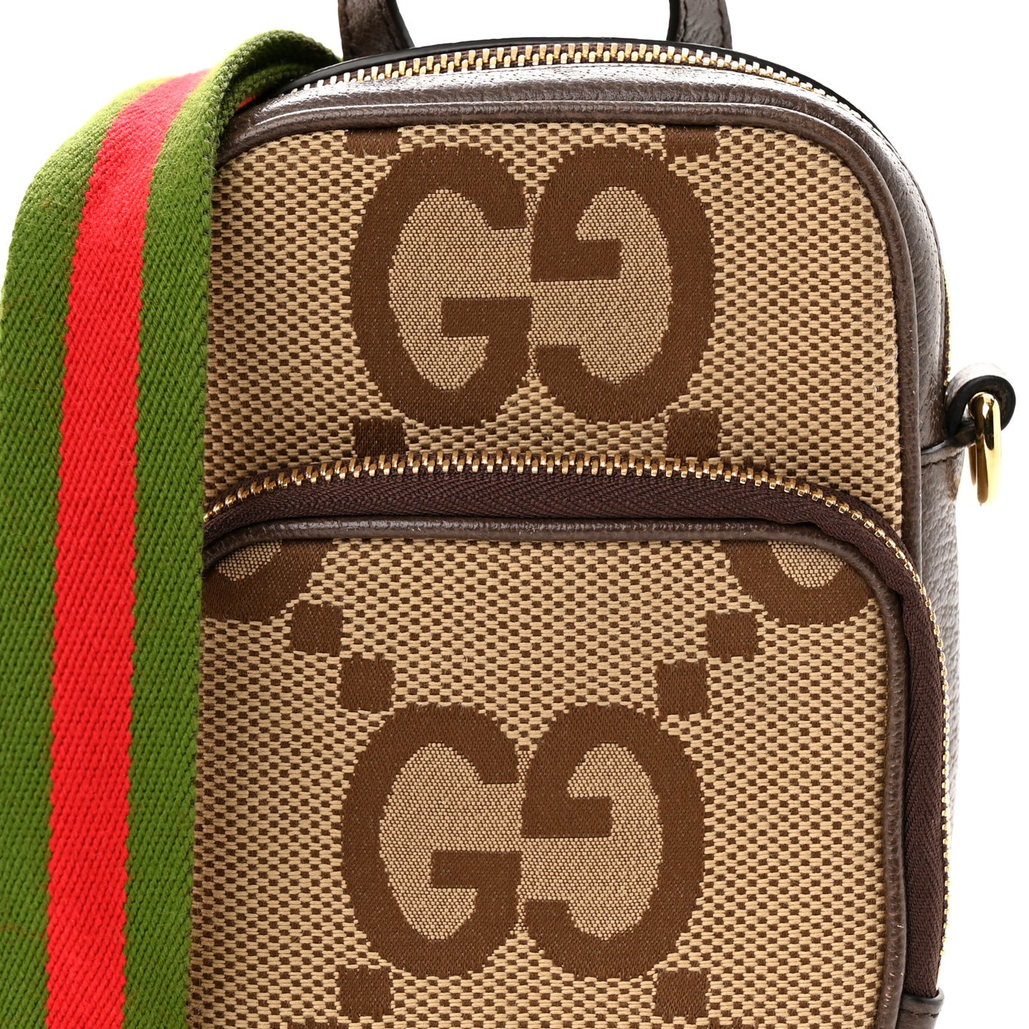 Monogram Jumbo GG Textured Dollar Calfskin Web Shoulder Bag Camel Ebony New Acero