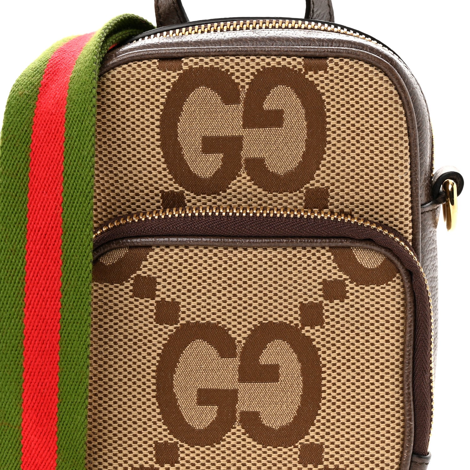 Gucci Monogram Jumbo GG Textured Dollar Calfskin Web Shoulder Bag Camel Ebony New Acero 8 of 10