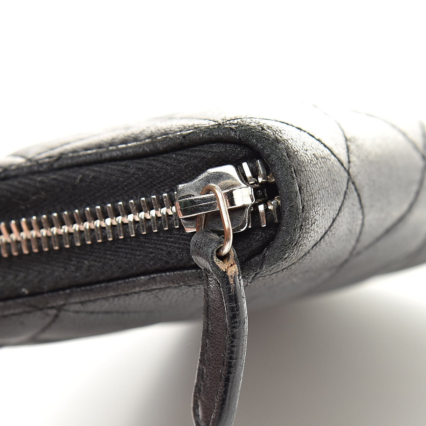 Lambskin Quilted Large Zip Around Organizer Wallet Black